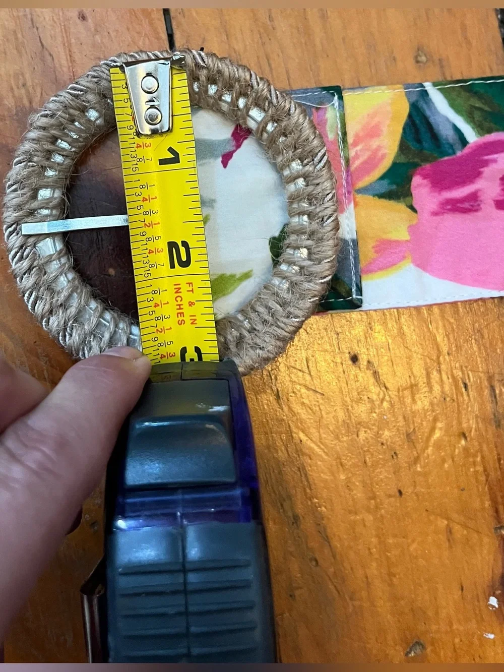 Johnny Was Floral Print Canvas Waist Belt Woven Straw Circular Buckle